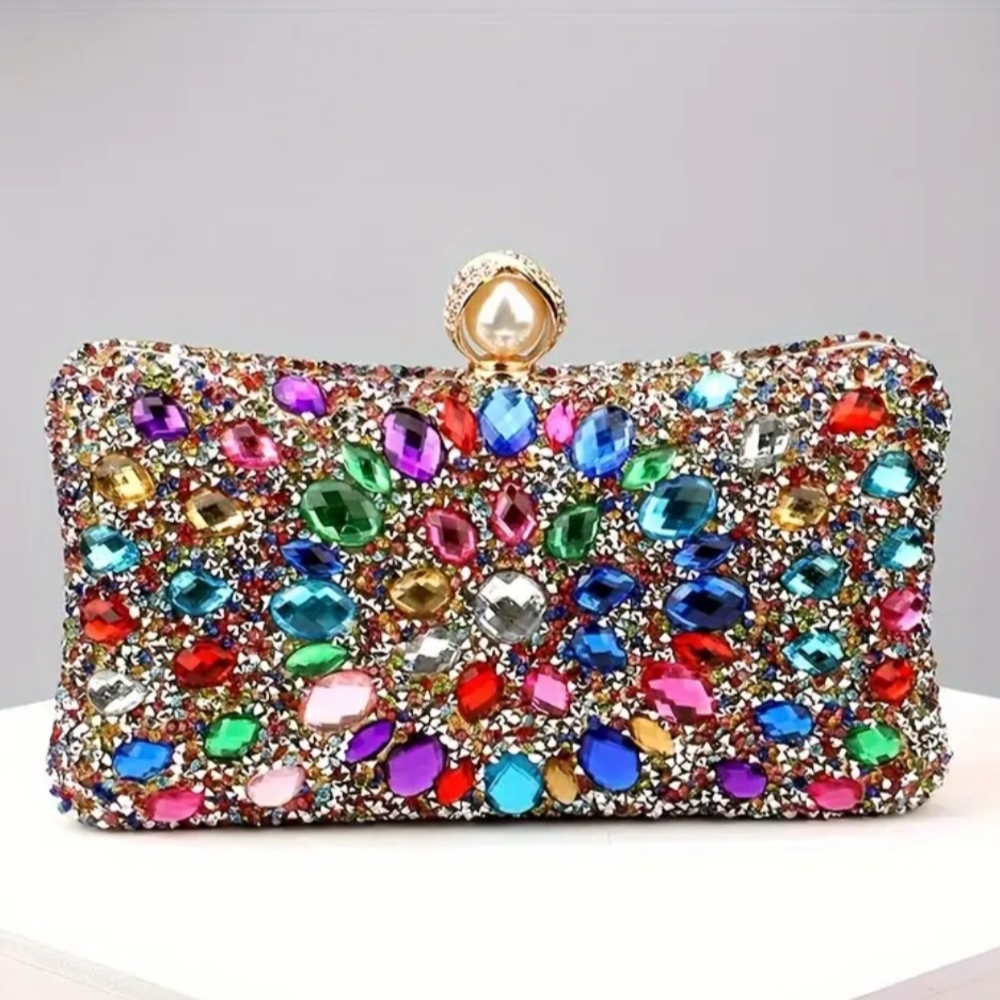 Red and Pink Gemstone Clutch Bag